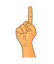 Hand finger up gesture vector - realistic cartoon illustration. Image of human hand gesture pointing up. Picture on white