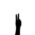 Hand with 2 fingers up silhouette Royalty Free Stock Photo