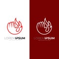 Hand fire logo with line design illustration, red color