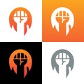 Hand and fire logo template, burning fist icon, fighting spirit symbol - Vector