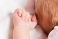 Hand fist close-up of newborn infant baby sleep Royalty Free Stock Photo