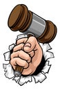 Fist Hand Holding Judge Hammer Gavel Cartoon Royalty Free Stock Photo