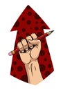 Hand fist holding pencil. Power of art concept. Tools for drawing. Motivation poster tool for drawing. Vector