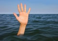 hand with five fingers of the person who is drowning in the open sea