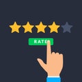 Hand and five stars customer rating. Business success five stars rating feedback ranking opinion