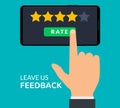 Hand and five stars customer rating. Business success five stars rating feedback ranking opinion