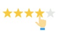 Hand and five stars customer rating. Business success five stars rating feedback ranking opinion.