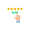 Hand five stars customer rating icon. Vector illustration eps 10