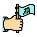 Hand flag agitation icon color outline vector Royalty Free Stock Photo