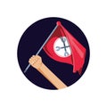 hand and flag with wrenches crossed