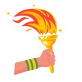 Hand with flaming torch. Sports concept victory