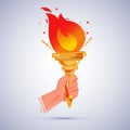 Hand with flaming torch. victory and hornor concept -