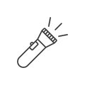 Hand flashlight icon. A simple line drawing of a hand torch with a stream of light. Isolated vector on white background.