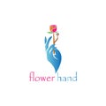 Hand and flower logo color illustration vector design template Royalty Free Stock Photo