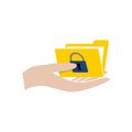 Hand with folder and padlock icon or logo Royalty Free Stock Photo