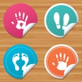 Hand and foot print icons. Imprint shoes symbol.