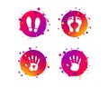 Hand and foot print icons. Imprint shoes symbol. Vector