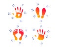 Hand and foot print icons. Imprint shoes symbol. Vector