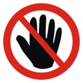 Hand forbidden sign, circle red vector sign Royalty Free Stock Photo