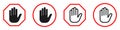 Hand forbidden vector sign. Stop hand icons set