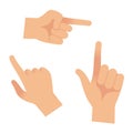 Hand in forefinger icons. Holding pointing hands drawing gesture to object isolated vector outline set