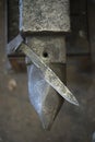 Hand Forged Steel Knife on Anvil