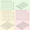 Hand fork lift truck and pallet isometric outline drawing