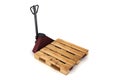 Hand forklift with wooden pallets. Royalty Free Stock Photo