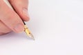 Hand with Fountain Pen on Blank Paper Closeup Royalty Free Stock Photo