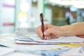 Hand with fountain pen close up Royalty Free Stock Photo