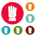 Hand four icons circle set vector