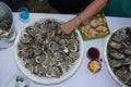 Hand on Fresh Shucked Oysters with Served as Appetizer