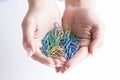 Hand full of paper clips Royalty Free Stock Photo