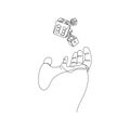 Hand with game dice. One continuous line art Royalty Free Stock Photo