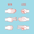 Hand game. Rock, Scissors, Paper. Rules. Gestures. Vector.