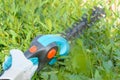 Hand with garden battery shears Royalty Free Stock Photo