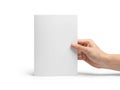 A hand gently holding a blank white card against a plain white background Royalty Free Stock Photo