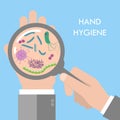 Hand germs under magnifier glass Royalty Free Stock Photo