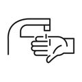 Hand with germs under water tap line style icon vector design