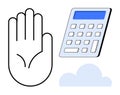 Hand Gesture, Calculator, and Cloud Symbols Control, Technology, and Data Management Royalty Free Stock Photo