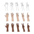 Hand gesture. Count to five on fingers. Line art