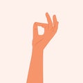 Gesture for delicious food. Hand Showing Zero, Okay, Perfect vector illustration