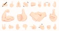 Hand gesture emojis icons collection. Handshake, biceps, applause, thumb, peace, rock on, ok, folder hands gesturing. Set of diffe