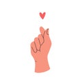 Hand gesture expressing affection. Human hand showing love Korean sign. Vector flat illustration