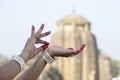 Hand Gesture or Hasta Mudra of Indian classical Dance odissi at Lingaraja temple Royalty Free Stock Photo