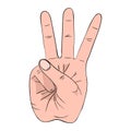 Hand gesture with high three sign
