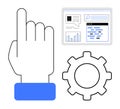 Hand Gesture Highlighting Web Interface and Gear for Digital Tools and Technology Settings Royalty Free Stock Photo