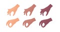 Hand gesture icon collection. Vector flat multiracial llustration set. Caucasian, african american and indian ethnic. Pick up by