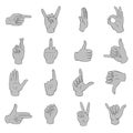 Hand gesture icons set, black monochrome style