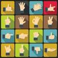 Hand gesture icons set, flat ctyle